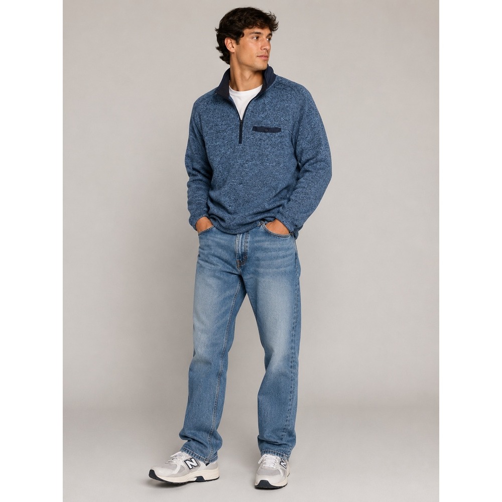 Eddie Bauer Mens XL Blue Marled‎ Quarter Fleece Lined Pullover Sweater Mock Neck